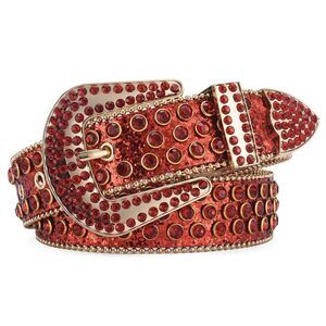 5323 Red Rhinestone Belts For Women Men Cowboy Cowgirl Bling Western